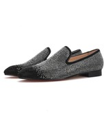 Merlutti Argent Mocassin Noir Strass Pointe Plat - £157.21 GBP+