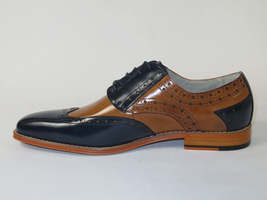 Men's Giovanni Shoes High Quality Leather Wing Tip Derby Troy Navy/Tan image 4