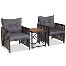 3 Piece Patio Rattan Furniture Set with Acacia Wood Tabletop - $209.95