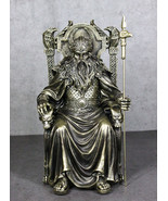 Norse Viking Odin The Alfather Sitting On A Throne with Raven Spear Statue - $92.35 CAD