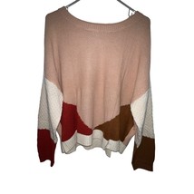GENERAL GOOD STITCH FIX TAN COLOR BLOCK OPEN KNIT CREW NECK SWEATER SIZE... - $14.17