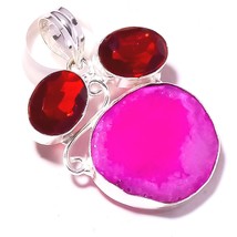 Pink Botswana Agate Faceted Garnet Gemstone Pendant Jewelry 2&quot; SA 1880 - £6.00 GBP