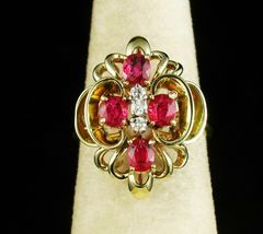 2.32Ct Round Ruby &amp; Diamond Exclusive Cluster Ring 14k Yellow Gold Over Women - £89.37 GBP