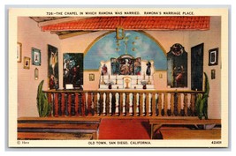 Ramonas Marriage Place Chapel Interior San Diego CA UNP Linen Postcard C20 - £1.54 GBP