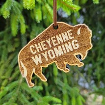 Cheyenne Wyoming Wood Christmas Ornament Bison 3.75&quot; Buffalo WY - £15.02 GBP