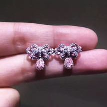 Girl Pink Bow Stud Earrings Heavy Industry Design Affordable Luxury Style Eardro - £8.03 GBP