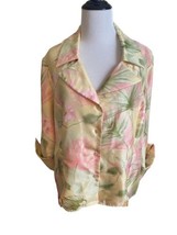Women’s XL Too Fitted Yellow Floral 3/4 Sleeves Blouse Buttons Collar Dress Barn - £19.46 GBP