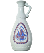 Vintage Whiskey Nautical White Decanter Blue Boats Scene On Front 10.5in - £24.75 GBP