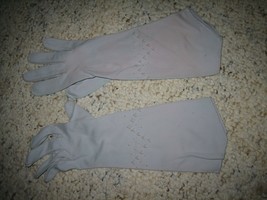 Vintage Mid Century Modern Ladies Dusty Blue Gray Party Dress Gloves - S... - $22.65