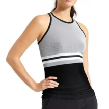 Athleta Racerback Tank Top Black White Striped Slimming Stretch Athletic... - $21.87