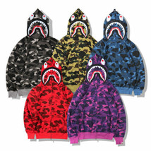 Men Shark Head Casual sweatshirt Sweater Full Zip Camouflage Hoodie Jacket Coat - £34.86 GBP