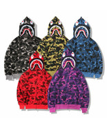 Men Shark Head Casual sweatshirt Sweater Full Zip Camouflage Hoodie Jacket Coat - $43.99