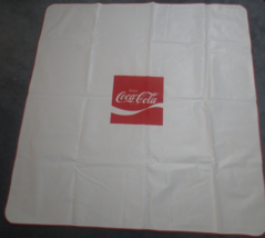 Coca-Cola Plastic Tablecloth felt Backing Red Trim 54X 52 inch D Mold on Back - £14.47 GBP