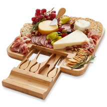 Bamboo Cheese Cutting Board Knife Gift Set Wooden Charcuterie Meat Serving Tray - £43.95 GBP