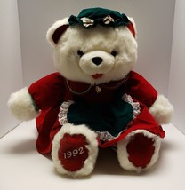 Collectable Christmas Teddy Bear Mama 1992 21&quot; Plush Stuffed Red Green Dress - £11.00 GBP