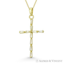 Christian Catholic Cross 10-Stone CZ Crystal 30x16mm Pendant in 14k Yellow Gold - £71.74 GBP+