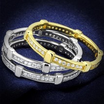 3Pcs Two Tone Simulated Diamond Stackable Eternity Band 925 Sterling silver Ring - £106.51 GBP
