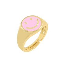 Fashion Smile Face Ring Women Korean Gold Candy Color Happy Face Adjustable Fing - £9.75 GBP