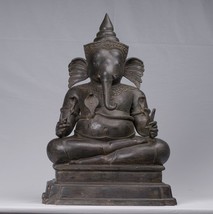 Ganesh - Antik Thai Stil Bronze Sitzender 2-Arm Ganesha Statue - 65cm/66cm - £2,472.13 GBP