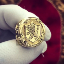9K Gold Coat of Arms Ring, Family Crest Rings, Lion hand Engraved Ring - £1,278.96 GBP