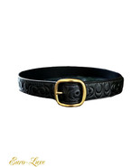 COACH SIGNATURE C MONOGRAM LOGO BLACK &amp; GOLD GENUINE LEATHER BELT S M - $120.00