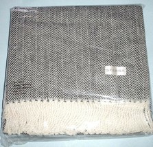 Sferra Celine Black Cotton Throw Herringbone Weave Fringed 51x71&quot; New - £57.65 GBP