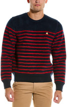 Brooks Brothers Mens Navy Red Stripe Teddy Fleece Pullover Sweater, L Large - £88.83 GBP