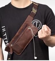 Vintage Genuine Leather Men Waist Packs Earphone Hole Male Travel Chest Bag - £23.71 GBP