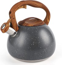 Tea Kettle, 2.7 Quart Teapot for Stovetops Wood Pattern Handle (Gray) - £15.45 GBP