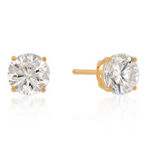 7mm New Sterling Round Cut Cubic Zirconia Studs Gold - £22.75 GBP