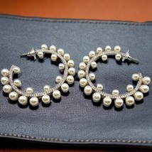 Simulated Pearls Large Hoops Pierced Earrings Silver-tone Women Statemen... - $8.00