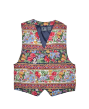 Liz Wear Vest Womens L Floral Striped Fruit Harvest Waistcoat Cottage Claiborne - £18.14 GBP