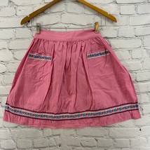 Vintage Kitchen Apron Skirt Half Pink Floral Trim Tie Back  - $14.84