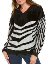 Vince Camuto Womens Zebra Animal Print Eyelash Sweater, Antique Black, Size XL - £28.39 GBP