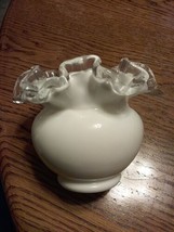 Fenton Silver Crest Milk Glass Ruffled Bowl Round Vase Vintage - £19.66 GBP