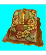 Vtg Butter Dish Cheese Dish 2 Piece Hand Decorated Sun Flowers Ceramic - £25.68 GBP