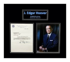 J. Edgar Hoover Signed  Letter Double Matted and Framed Ready to Hang - £232.85 GBP
