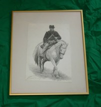 Vtg Remington Style Pencil Drawing Sketch Art 1995 Us Army Cavalry Scout Horse - $40.40