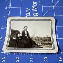 Vintage Photograph Man Sitting On Car Hood Wearing A Hat 1920s 30s - $6.29