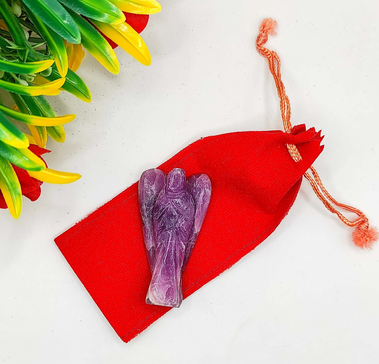Lepidolite Angel 2 Inches, Guardian Angels-Pack Of 1 with Velvet Pouch - $45.00