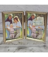 VINTAGE 70&#39;s/90&#39;s Gold Metal &amp; Glass Dual Folding Picture Frame 3 1/4&quot; b... - $24.74