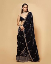 Bollywood Style Lehenga Saree || Soft Velvet Fabric || Zari Sequins Work|| Party - £71.18 GBP
