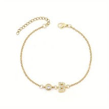 2Ct Lab Created Round Initial &quot;B&quot; Chain Bracelet Diamond  14K Yellow Gold Plated - £154.17 GBP