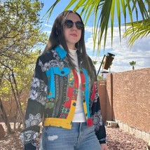 Vintage Surya Perlé Bouton-Up Veste Femmes M Floral Transparent Patchwork - $41.57