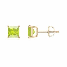 Natural Peridot Square Solitaire Stud Earrings in 14K Gold (Grade-A , 5MM) - £193.52 GBP
