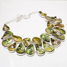 Green Mother Of Pearl Gemstone Handmade Fashion Necklace Jewelry 18&quot; SA 4117 - £15.31 GBP