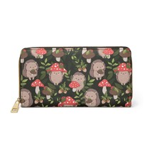 Hand drawn Cute baby hedgehog and mushrooms Forest Woodland Print Wallet Zipper  - £25.94 GBP