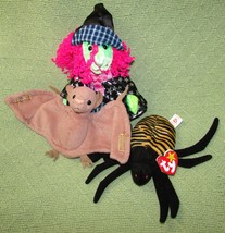 Ty Lot B EAN Ie Babies Plush Spinner The Spider Batty Bat Scary The Witch Stuffed - $10.80