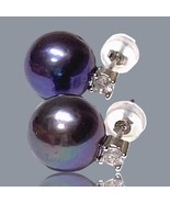 Stunning 10 - 10.5mm Edison Natural Purple Black Blue Round Pearl Stud E... - $84.14