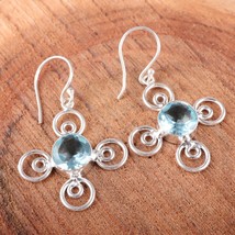 Blue Topaz Gemstone 925 Silver Earring Handmade Jewelry Earring For gift 1.74&quot; - £9.74 GBP